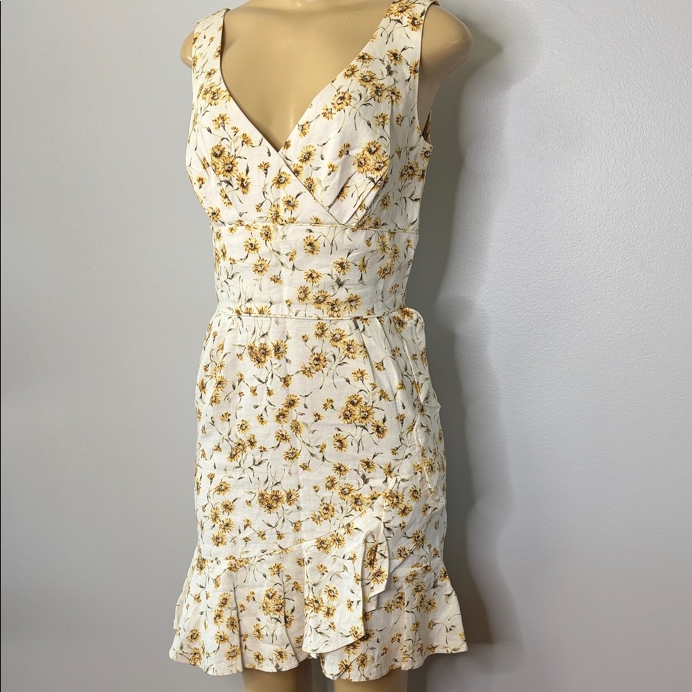 Patricia Rhodes Couture Linen Floral Mini Dress - Cream and Yellow Size 6 - Picture 3 of 5